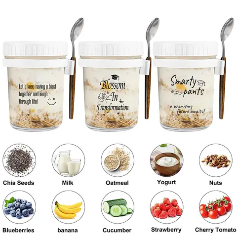 Overnight Oats Container 12-Oz glazen maaltijdbereidingscontainer Luchtdichte klikopslagpotten voor ontbijtgranen Fruit Melksalade Yoghurt Maaltijdbereiding