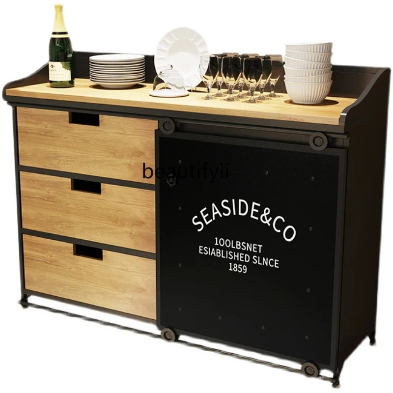 Solid Wood Sideboard Household Living Room Storage Industrial Style Retro Wall Kitchen Tea Cupboard Meal Preparation