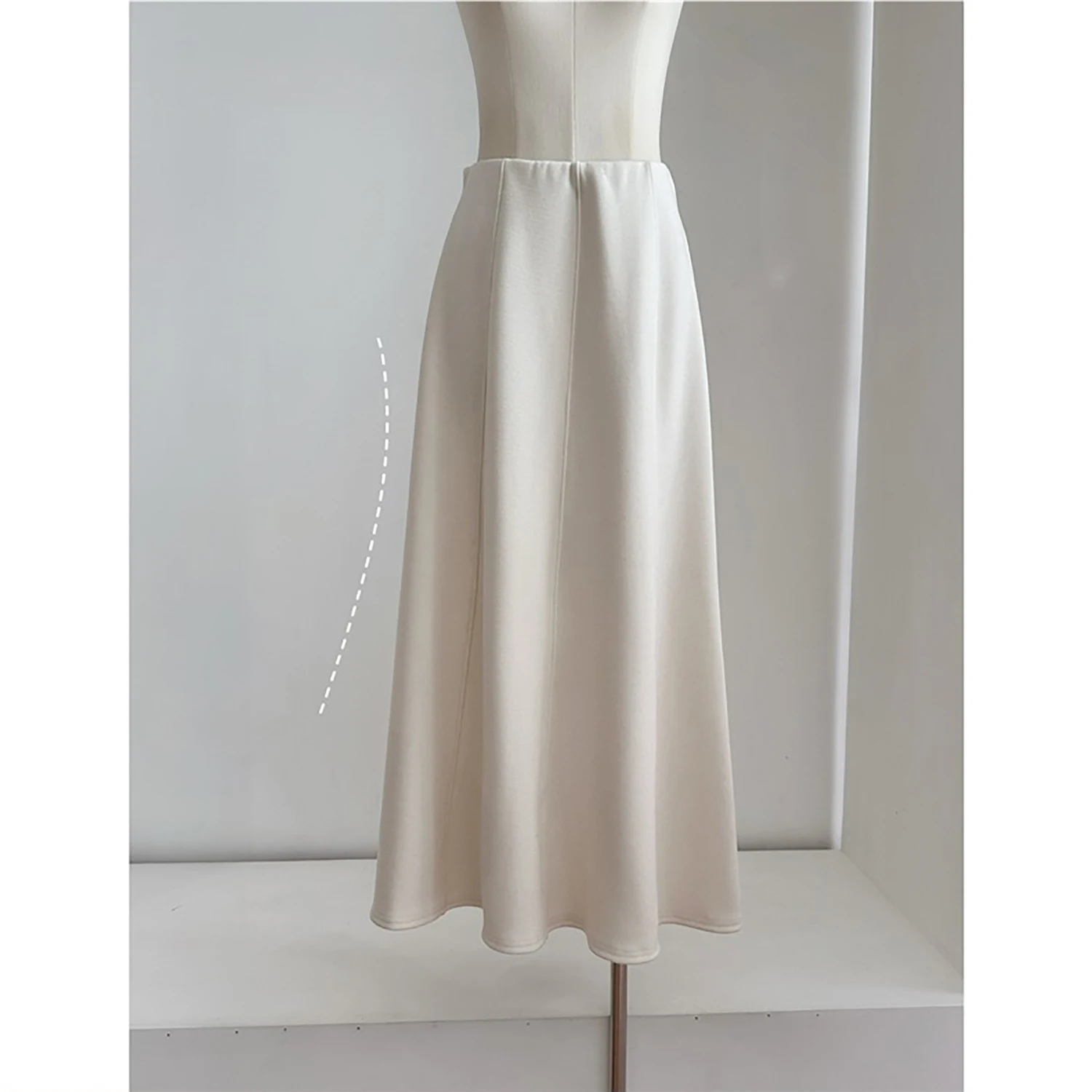 Rok A-Line Panjang Selutut Bahan Wol untuk Wanita Musim Gugur Musim Dingin, Rok Payung Berpinggang Tinggi Berbahan Fleece, Gaya Prancis yang Lembut untuk Kerja Sehari-hari