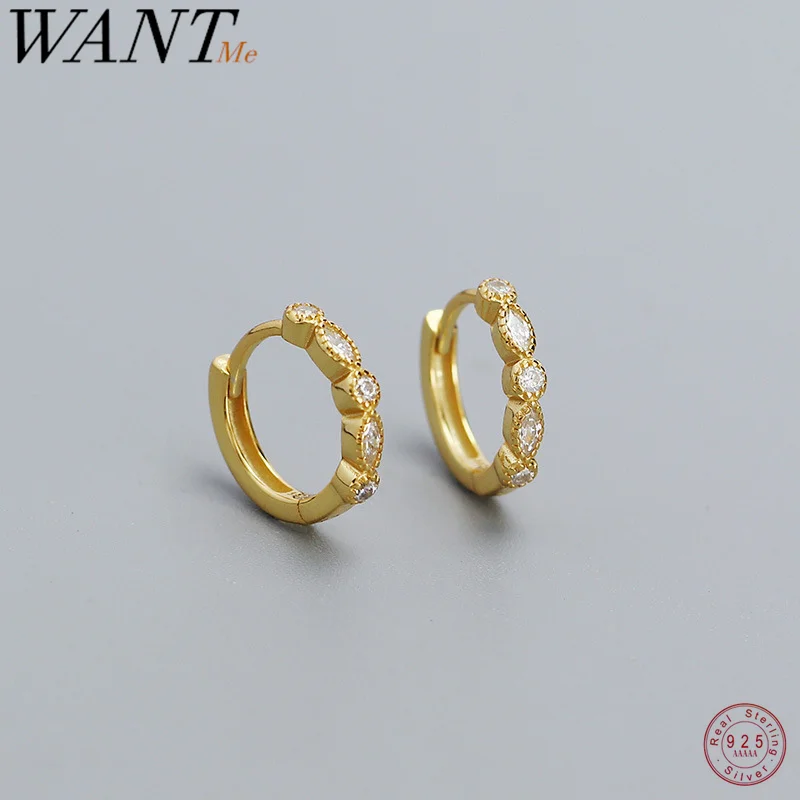 

WANTME 925 Sterling Silver Classic Olive Zircon Huggies Ear Buckle for Women Fashion Chic Elegant Hoop Earrings Jewelry Gift