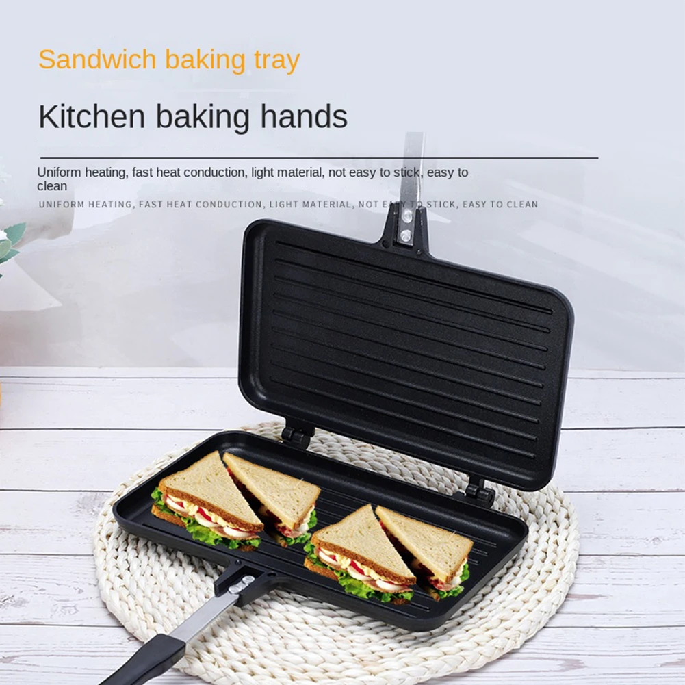 Double Side Bread Egg Frying Pan High-Quality Aluminum Alloy Nonstick Pans with Heat Resistant Handle Sandwich Mold Kitchen Tool