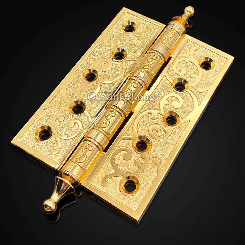 High-end European 2PCS 4''/5''/6'' Solid Brass Heavy Door Hinges Thicken Carved Villa Gate Door Hinges Bearing Silent Door Hinge