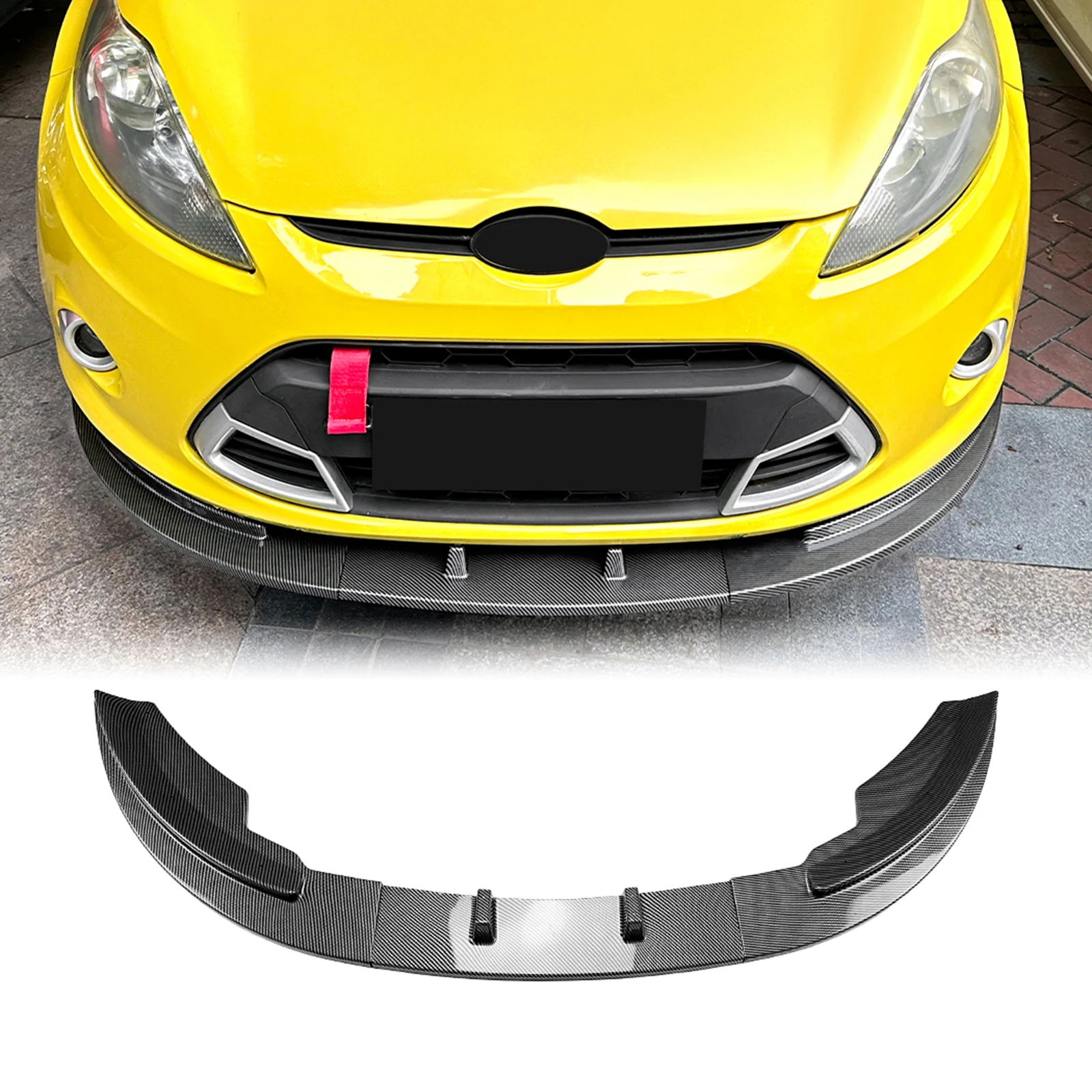 For Ford Fiesta MK7 2008-12 Standard Front Bumper Spoiler Lip Splitter Lower Blade Protector Cover Carbon Fiber Look/Gloss Black