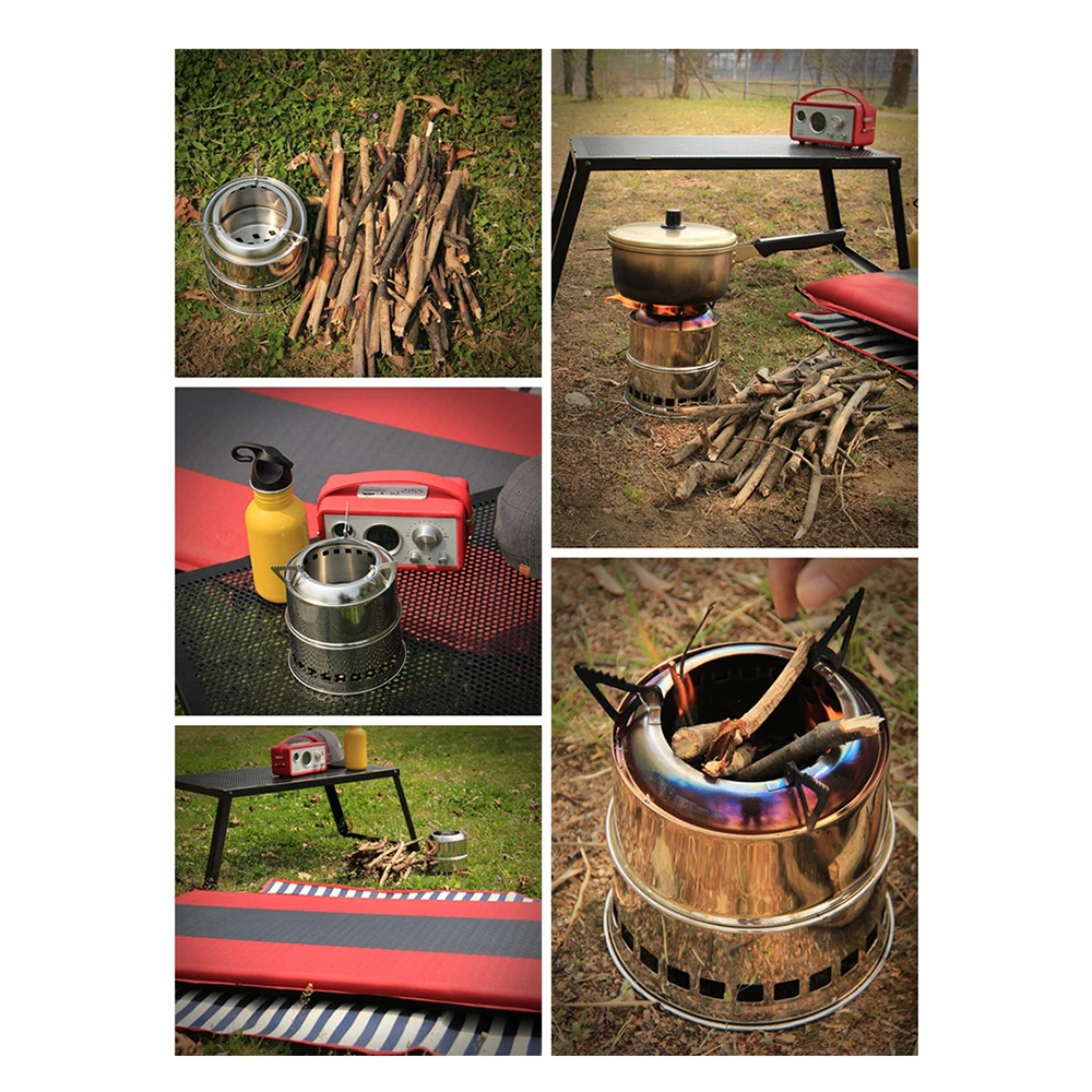 Campingkocher, tragbarer, faltbarer, winddichter Holzofen aus Edelstahl, Alkoholkocher für Outdoor-Camping, Wandern, Picknick, BBQ – Detail 3