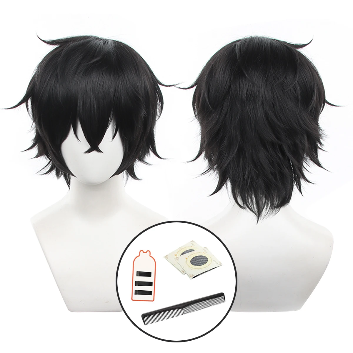 HOLOUN PS 5 Game Ren Amamiya Joker Cosplay Wig Rose Net Synthetic Fiber Adjustable Size Black Heat Resistant Cap Comb