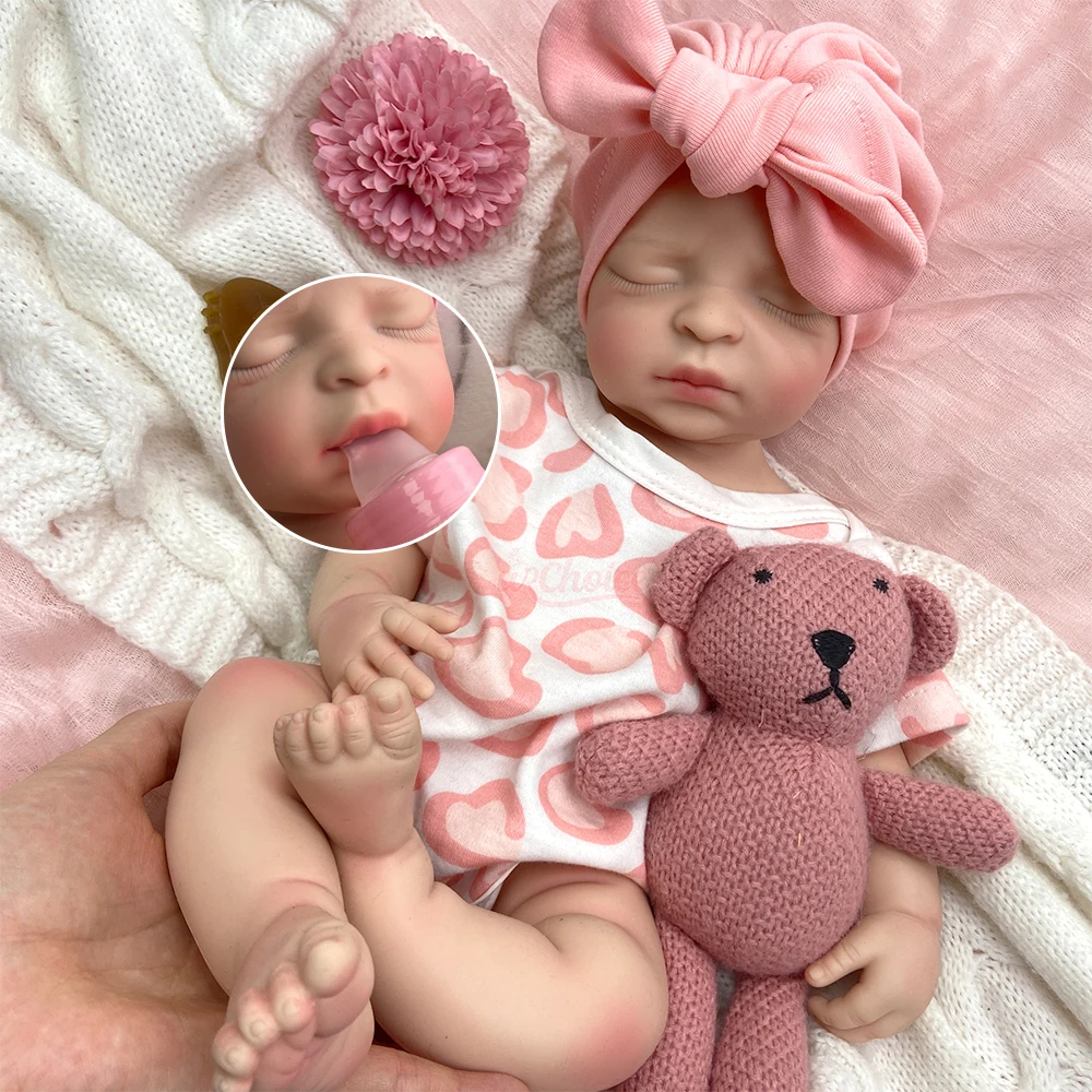 17Inch Sleep Girl Full Solid Silicone Reborn Girl Can Open Mouth Durable Weighted Doll for Adult Doll Collectors Birthday Gift