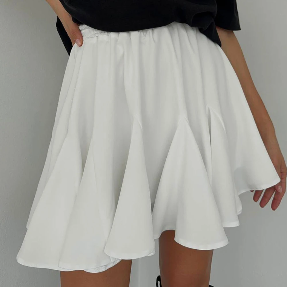 Minifalda blanca con volantes para mujer, faldas cortas plisadas y esponjosas de cintura alta, ropa de calle para fiesta, 2024