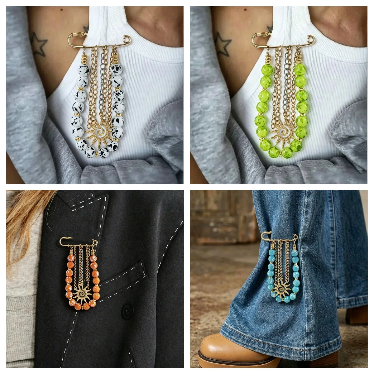 Cross-border ins dopamine wind color acrylic handmade beaded accessories bag pendant keychain fixing pin