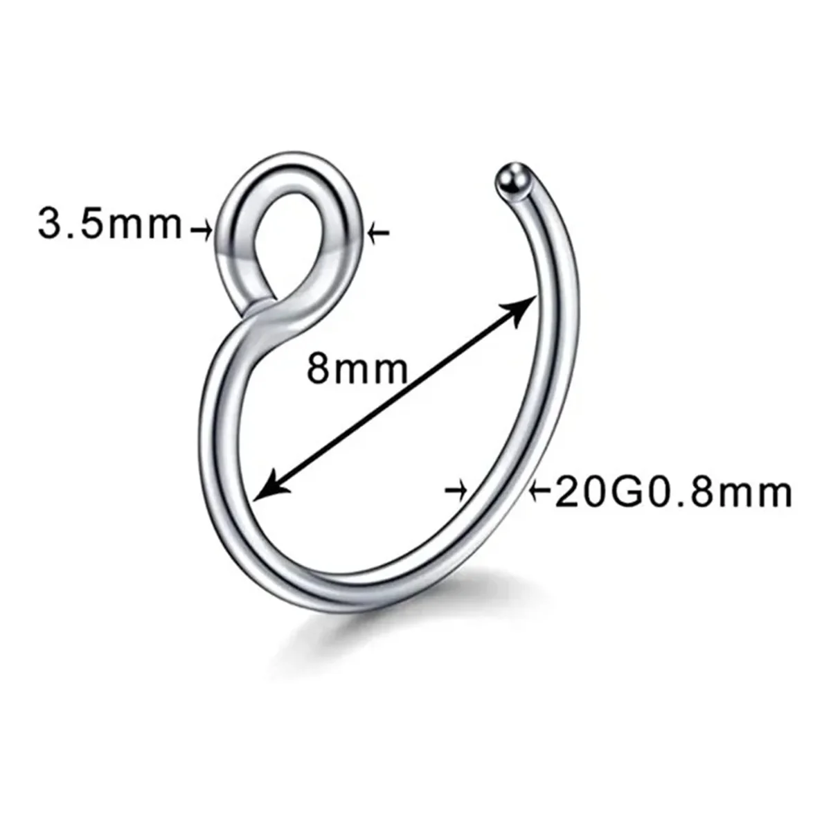 Anillo de acero inoxidable 316 para hombre y mujer, Piercing de labio falso con Clip en forma de C para cartílago, Tragus y hélice, 2/3/5/9 piezas