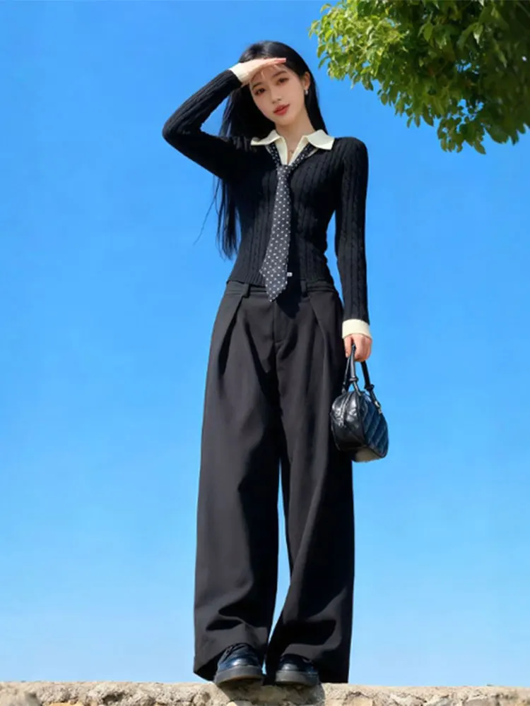 

Корейский вязаный свитер с длинными рукавами для женщин, облегающий, базовый, с цветовыми блоками, осенне-зимний модный топ