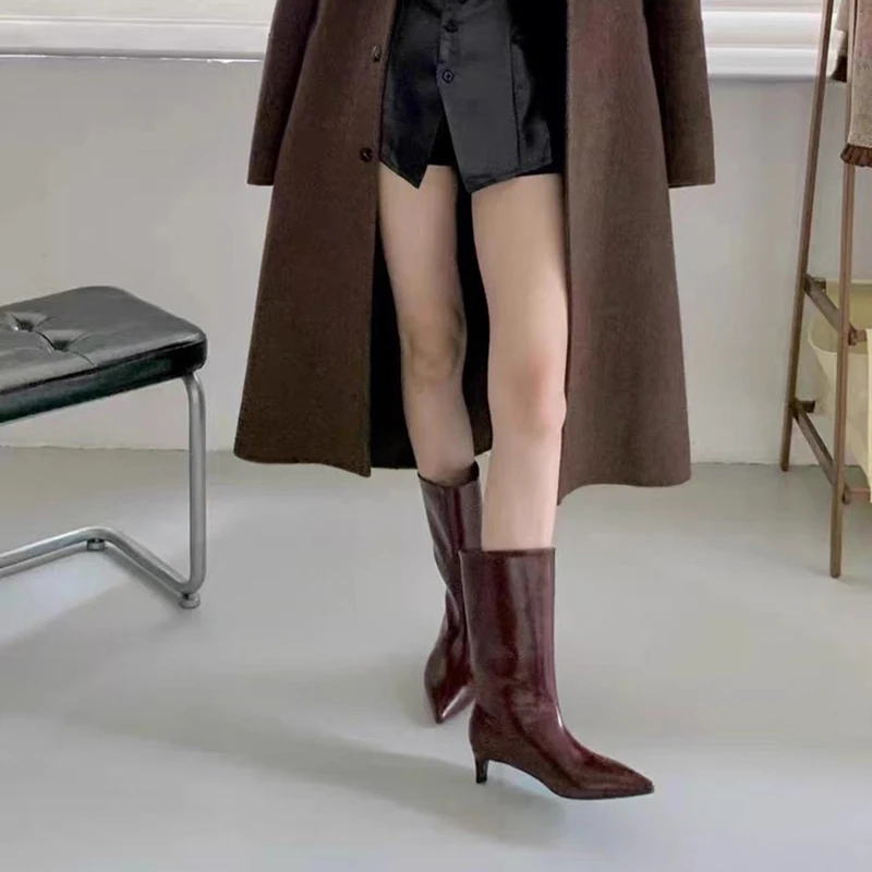 New Retro Cowboy Western Boots Women Slip-On Knight Boots Women High Heels Boots Women Ankle Boots Women Fashion Botines Mujer