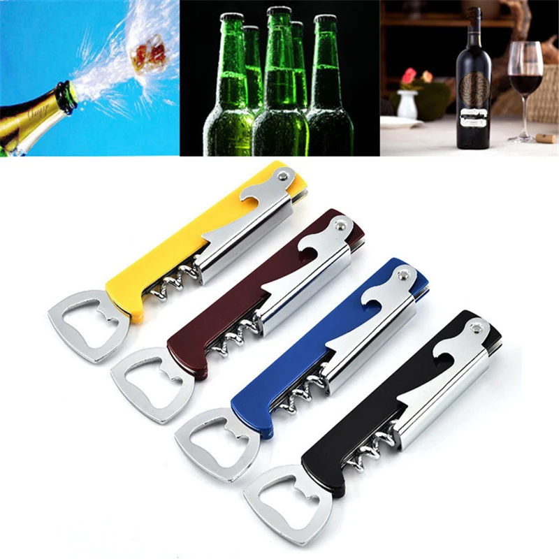 Portable Easy Wine Opener Mini Stainless Steel Metal Corkscrew Bottle Corkscrew Double Hinged Outdoor Wine Opener Beer Opener