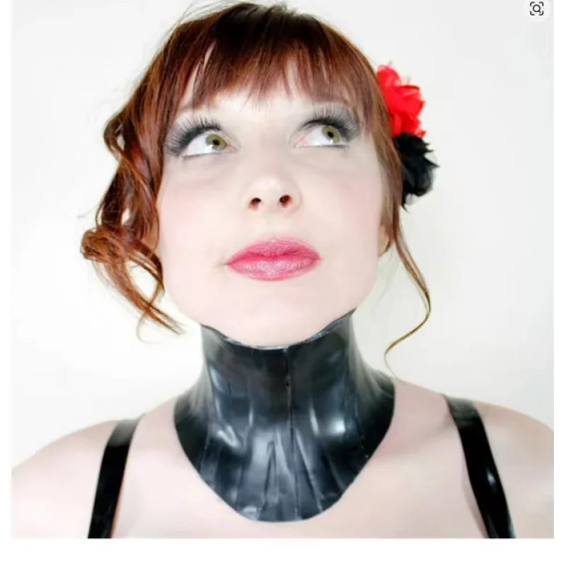 Sexy Thicker Latex Boned Corset Collar Heavy Rubber Mask with Back Lace