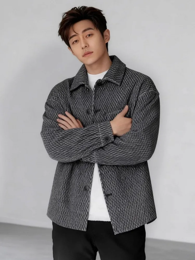 Fashion Mens Winter Double Faced Wool Jacket Loose Fit Single Breasted Vintage Business Work Soft Natural Sheep Fur Coat Outwear