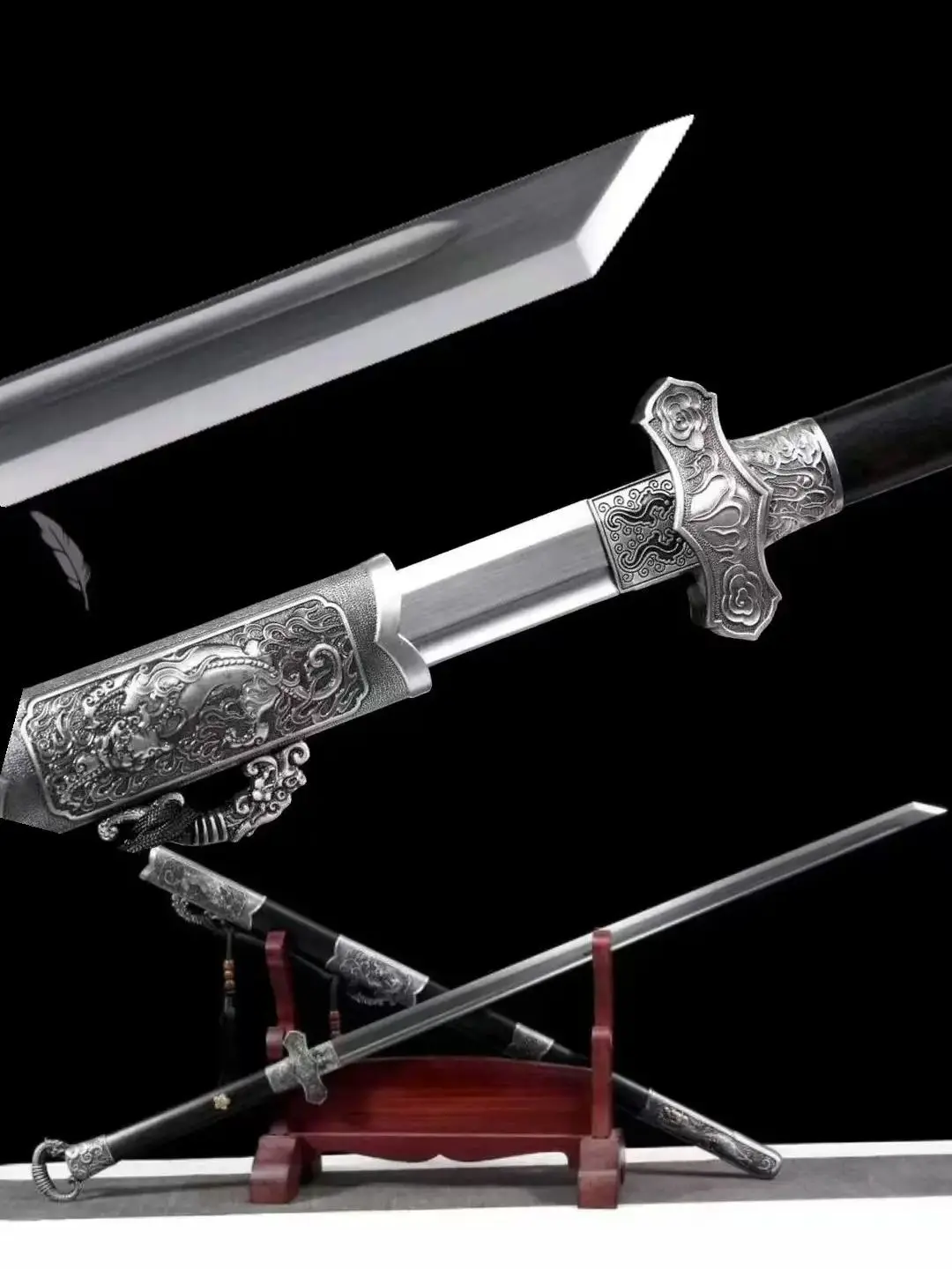 Chinese Kungfu Battle Sword,Dominating the World,Real Multi Refined Extreme Manganese Steel Blade,Top Ebony Sheath & Handle,Unsh