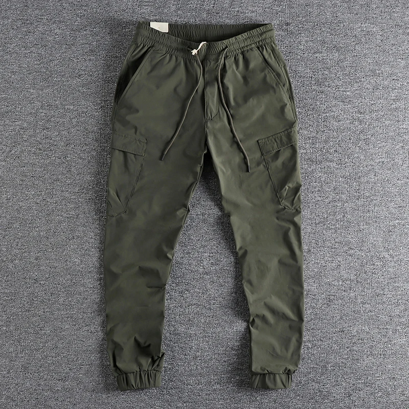 

Summer thin style quick drying breathable cargo pocket casual pants men's daily everything sports bunched foot pants solid color