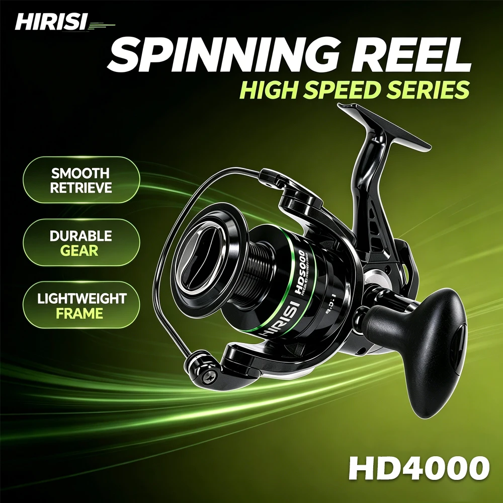 HIRISI HD Series Free Runner Spinning Reel 6+1BB Carp Fishing Reel HD4000 Metal Spool Saltwater Freshwater Fishing Wheel