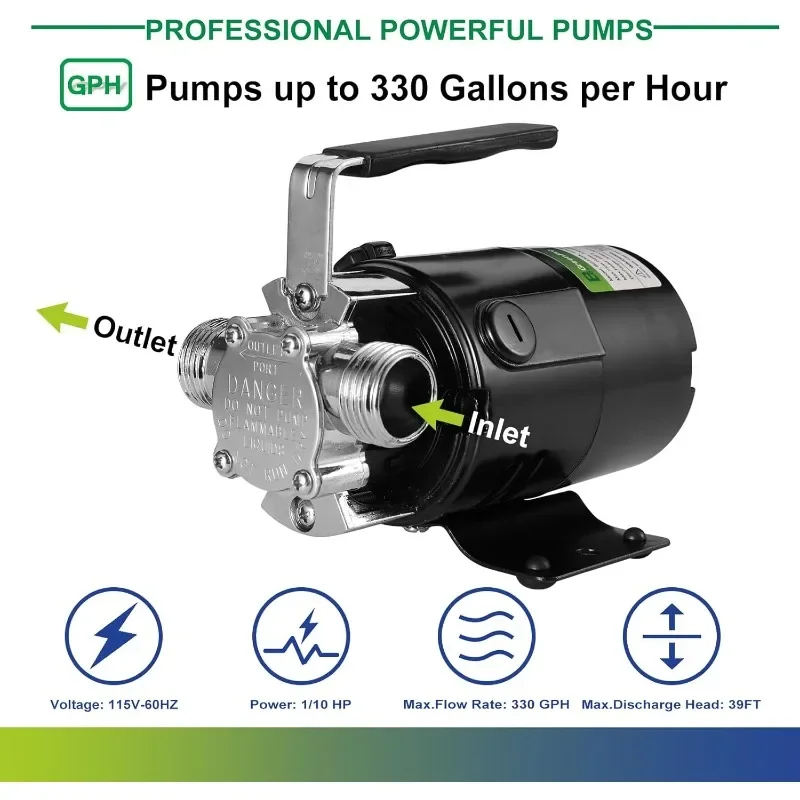 Water Transfer Pump, Mini Electric Utility Pump with Water Hose - Low Suction Utility Pump to Remove Water from Yard, Aquariums