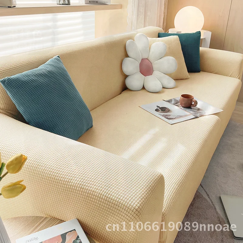 

Universal Elastic Sofa Cover Set - All-Inclusive Four Seasons Living Room Cushion Protector Thickened Corn Velvet Solid Color