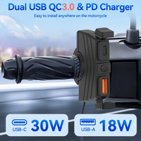 12V 48W PD+QC3.0 Ultra-Narrow Motorcycle Phone Charger Dual Port USB Type C Outlet Fast Charging with on/off Switch Waterproof