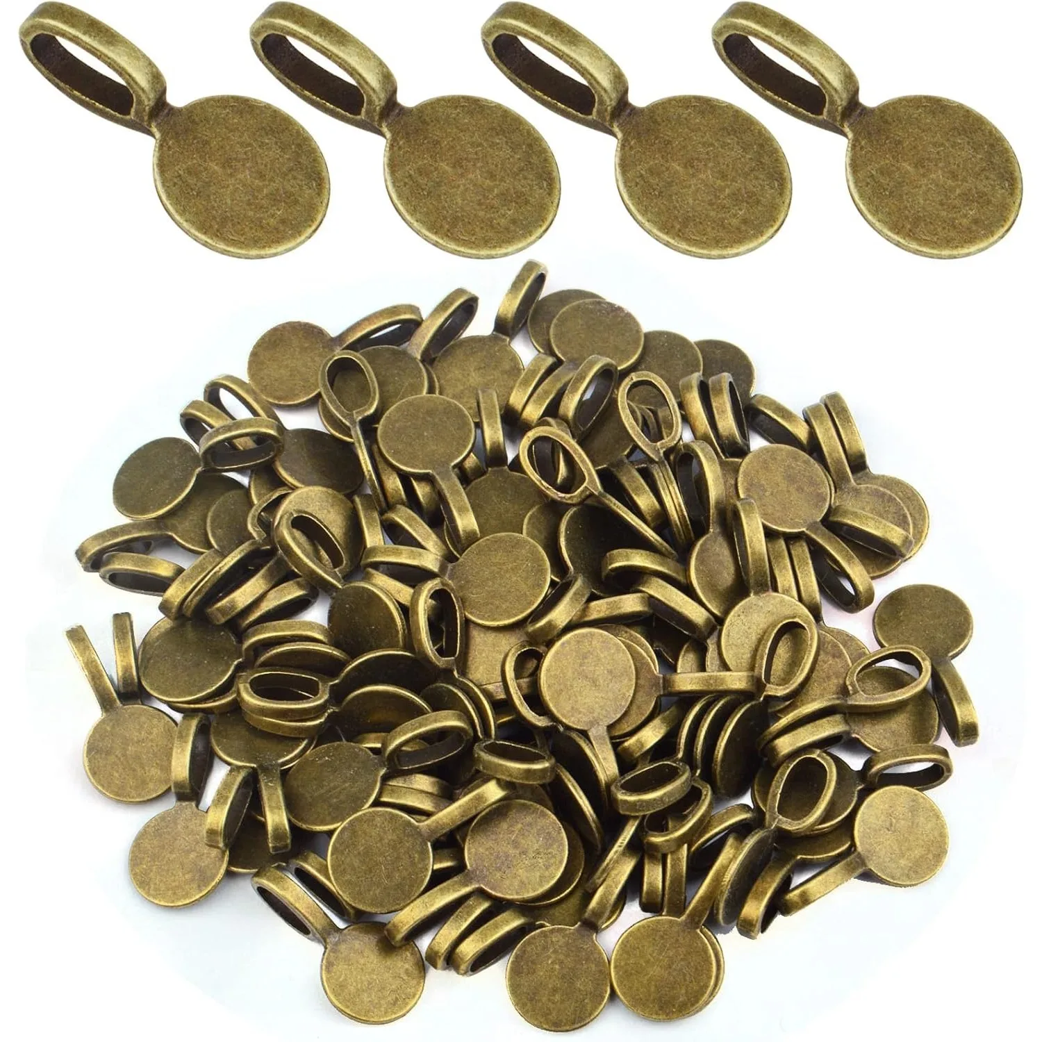 

100 Pieces Tibetan Style Glue-on Flat Pad Bails Pendants Charms Earring Bails Accessories for DIY Necklace Crafts Jewelry Making