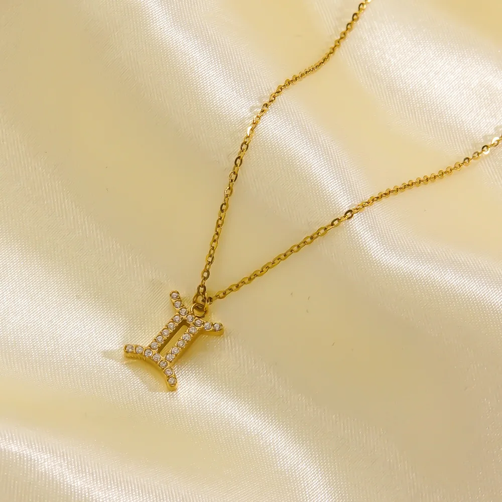CARLIDANA Hochwertige Minimalistische Trendige Geometrische Edelstahl Vergoldete Zirkon 12 Sternzeichen Anhänger Choker Halskette für Frauen – Detail 6