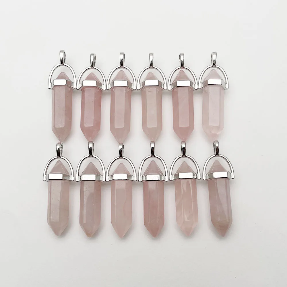 fashion natural stone Amethyst rose quartz crystal pillar Pendant necklace for making Jewelry mixed charm good accessories 12pc