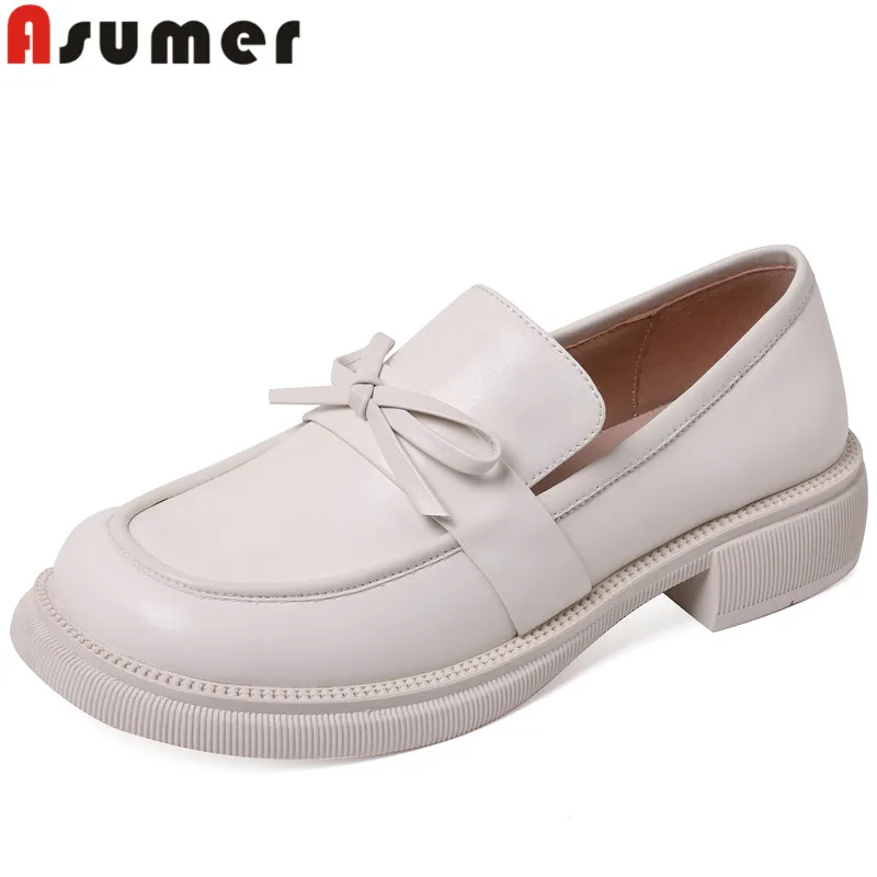 

ASUMER 2024 New Simple Sheepskin Slip On Shoes Woman Ladies Loafers Dress Pumps Butterfly Knot Platform Shoes