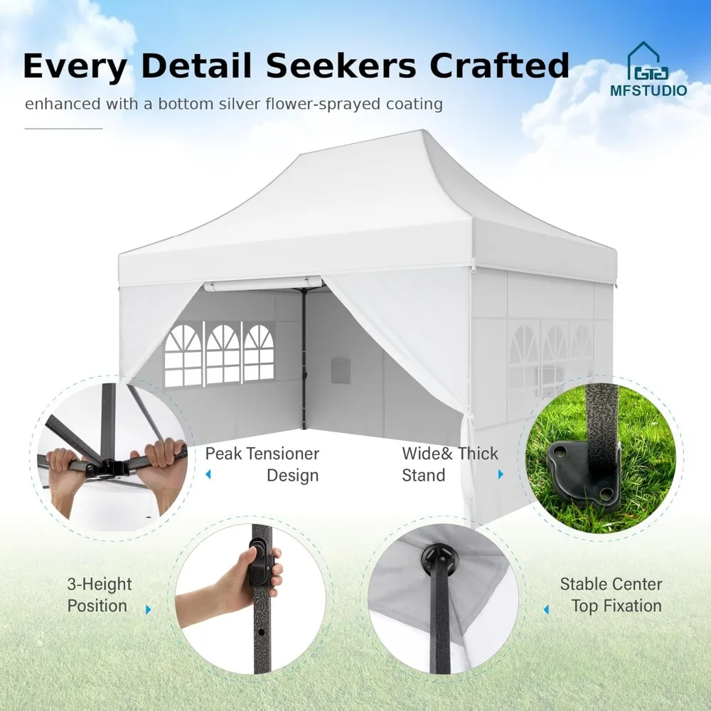 Barraca de dossel pop up 10x15, barraca de festa resistente comercial ao ar livre com 4 paredes laterais, barraca de dossel impermeável de fácil configuração para par