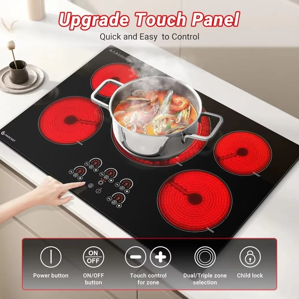 Electric Cooktop 30 Inch,5 Burners Built-in Electric Stove Top,Max 9000W Ceramic Glass Countertop with Touch Control