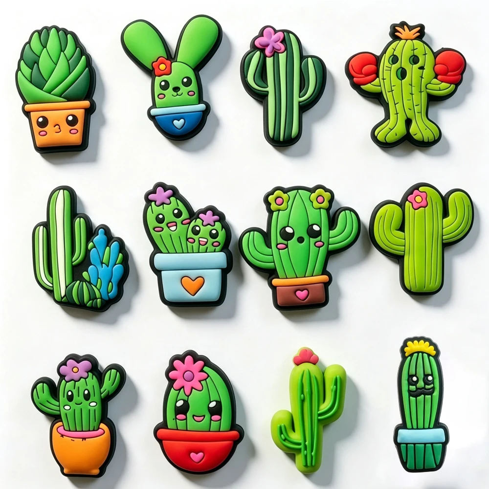 6-12PCS Cartoon Cactus Shoe Charms Funny Face Plant Adventure PVC Decorations High-Quality Detachable Waterproof For Party Gifts