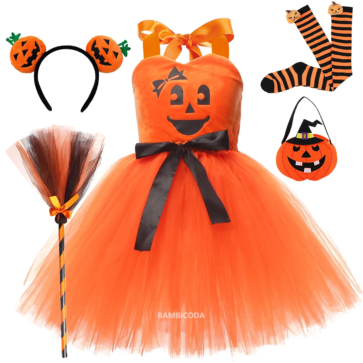 

Fancy Girl Halloween Disguised Pumpkin Witch Princess Dress Cosplay Masquerade Party Fluffy Performance Clothing