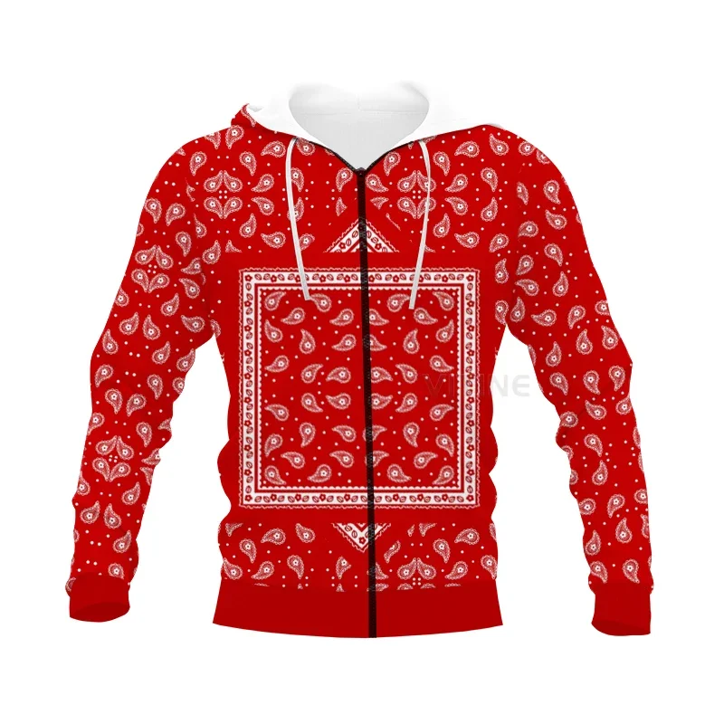 New 3D Print Bandana Red Paisley Clothing New Fashion Men/ Women Zipper Hoodies Plus Size S-7XL Harajuku  Man Hoodies