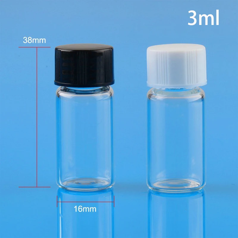 Viales pequeños de vidrio piezas, botellas ámbar transparentes para muestras de laboratorio, reactivos, con tapas de rosca, 3ml, 5ml, 10 Uds.