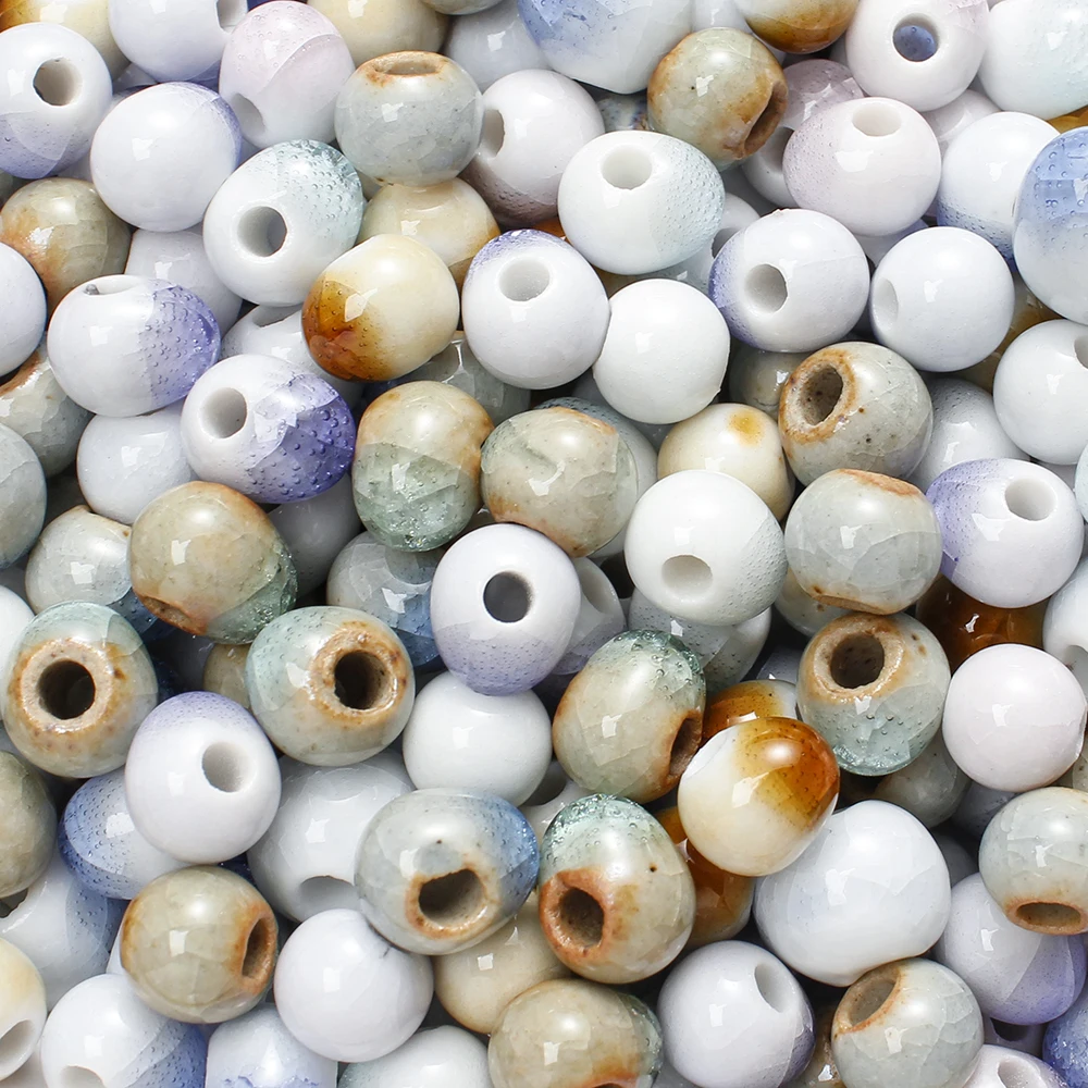 8mm Crackle okrągłe koraliki ceramiczne 50/100 sztuk kolorowe ceramiczne luźne koraliki do tworzenia biżuterii DIY wisiorek naszyjnik kolczyki bransoletka