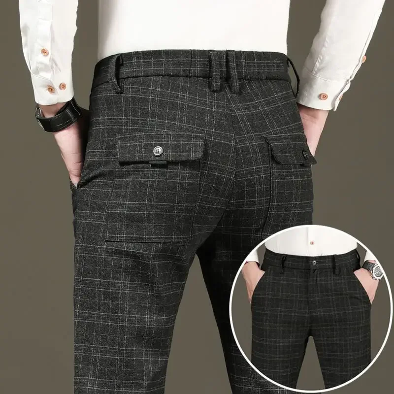 

Korean Clothes Business Vintage Plaid Suit Pants Spring Autumn Streetwear Fashion Big Size New Male Sports Casual Trousers B209