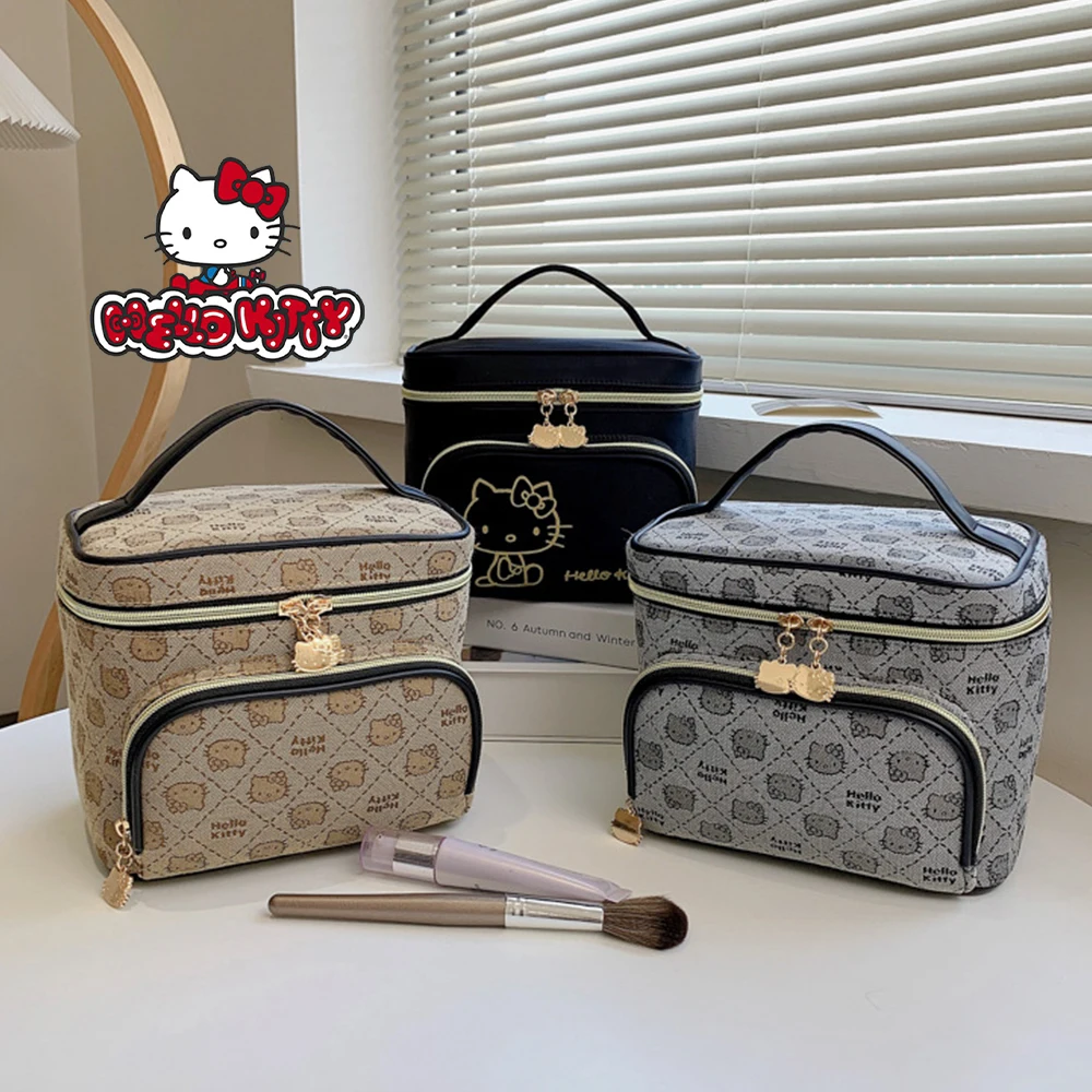 Sanrio Hello Kitty Cartoon Cosmetic Bag Canvas Portable Mommy Bag Lunch Box Oxford Storage Case Purse Kawaii Box Makeup Pouch