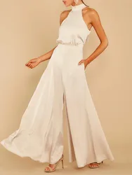 Spring Summer Women's New Sexy Sleeveless Off Shoulder High Waist Jumpsuit Wide Leg Pants Women's Casual Comfortable Jumpsuit