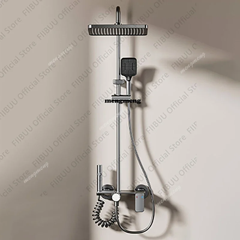 Gun Grey Bathroom Shower Systems Home Cold Hot Four-stop Water Outlet Showerhead Combination Shower Kit With Storage Platform