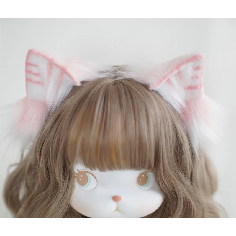 Orelhas de gato tabby orelhas de gato animal orelha cosplay hairpin dupla finalidade pelúcia bonito rosa gato orelha peludo lolita acessórios