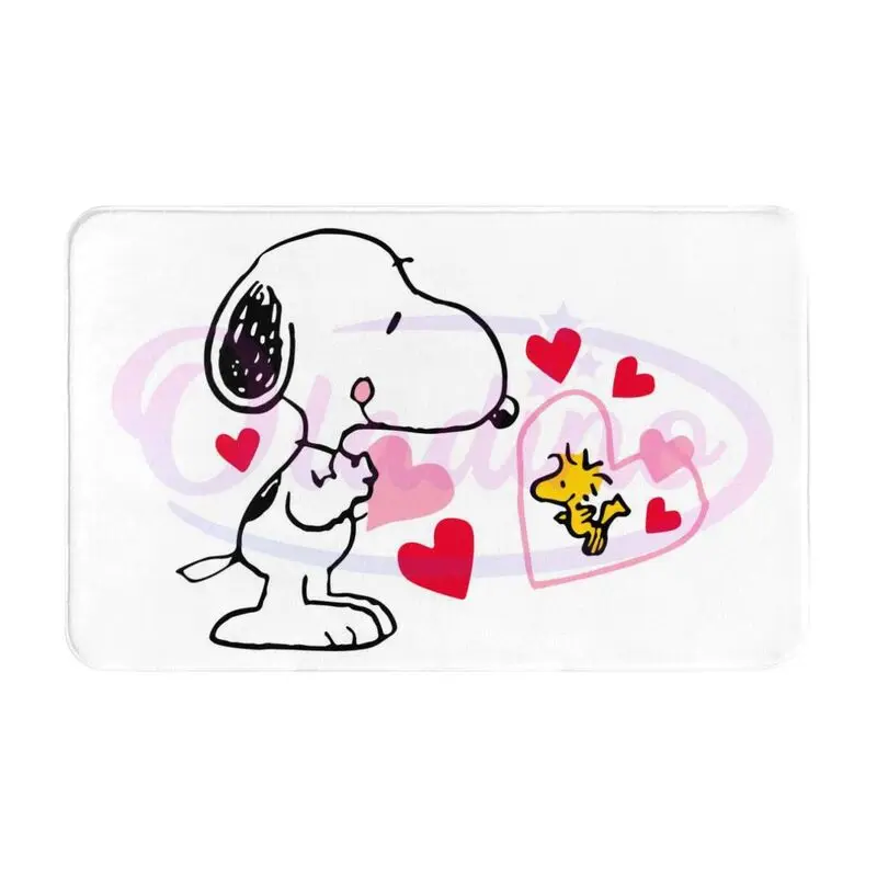 

Custom Cute Snoopy Love Woodstock Doormat Anti-Slip Bath Kitchen Mat Garden Garage Floor Door Entrance Carpet Rug