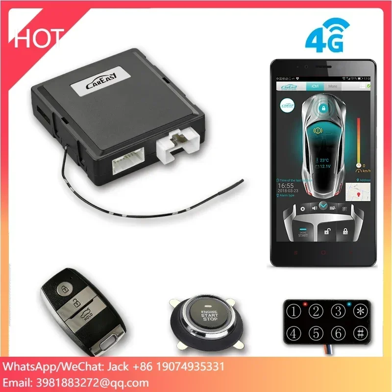 4G GPS/GSM Auto Alarm PKE Keyless Drukknop Start Stop Systeem met Alarm Triggers Door Shock Sensor/deuren/kofferbak/ontsteking
