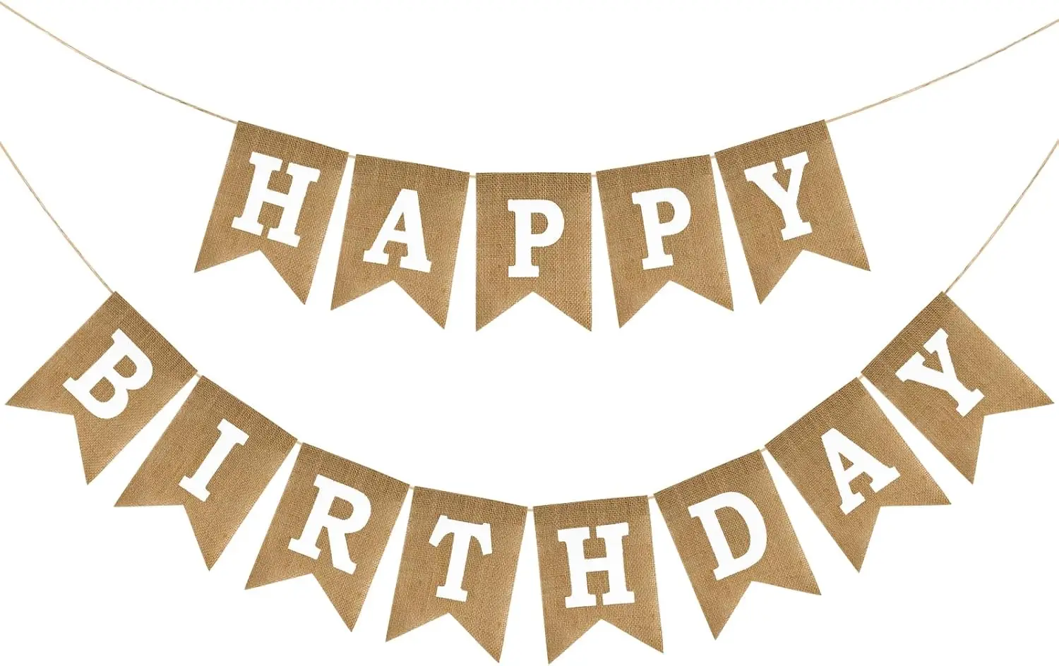 

Happy Birthday Banner - Rustic Burlap, Pre-Strung, No Assembly Needed, 13 Flags, 8.5+9.2ft, Reusable Party Decor