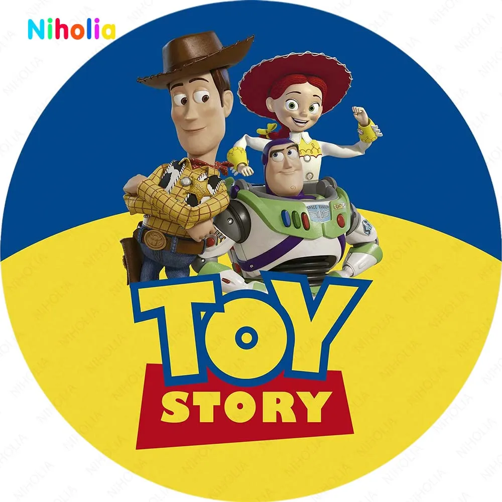 Disney Toy Story Round Backdrops Covers Boy Kids 1st Birthday Circle Background Decoration Baby Shower Cylinder Cloth Elastic