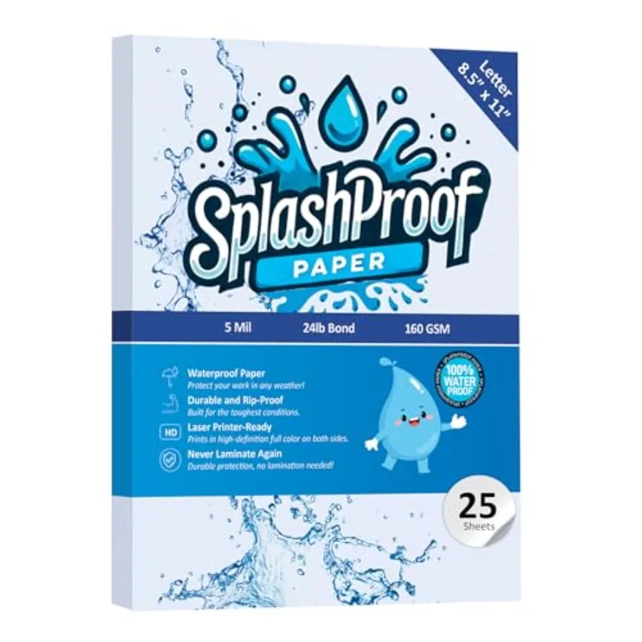

Printer Paper - 8.5" x 11", Letter 5 Mil Waterproof Paper, Laser Printer and Copy Machine Compatible