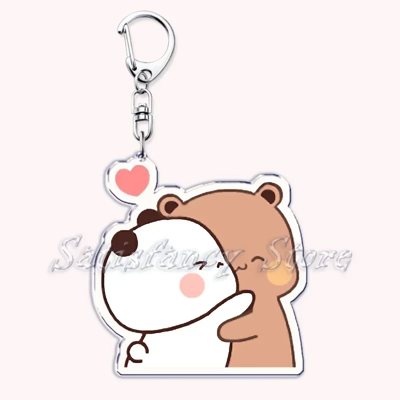 Cute Bubu Dudu Love Keychains Couple Bear Panda Acrylic Keyring for Accessories Bag Pendant Key Chain Jewelry Fans Lovers Gifts