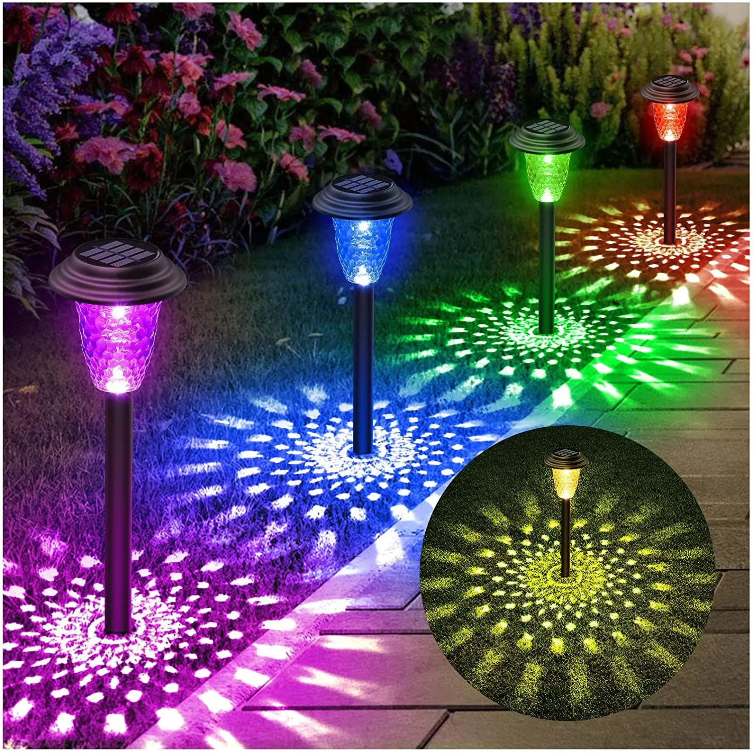 Solar Pathway Lights Bright RGB Color Changing/Warm White Outdoor Waterproof Garden Lamp Powered Landscape Path Lights  Yard