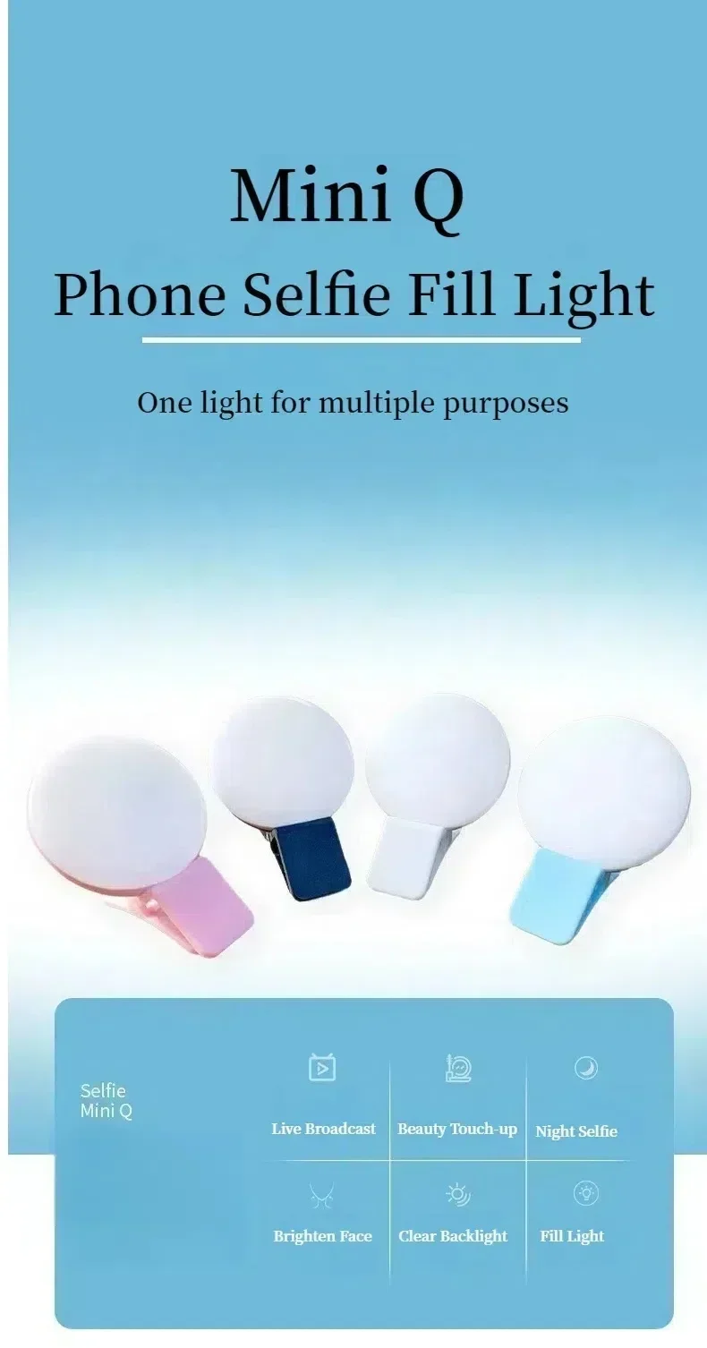 Mini Q Mobile Phone LED Selfie Ring Light Portable Mini Durable Practical Three Stop Dimming Circle Photography Clip Fill Light