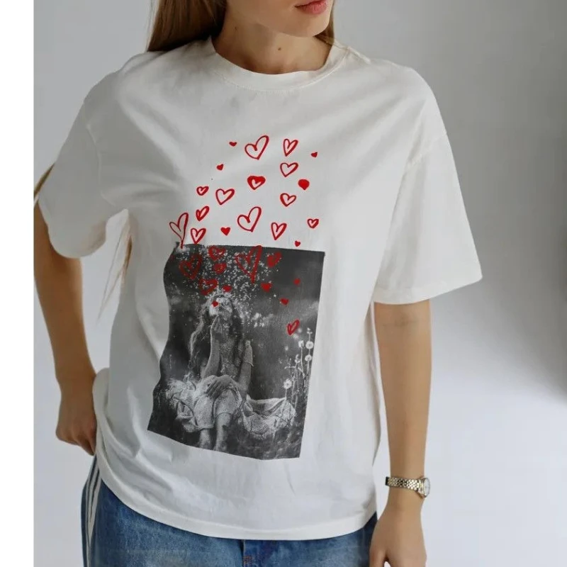 

Футболки с графическим принтом в американском ретро-стиле, короткий рукав, корейский стиль Харадзюку, повседневная женская одежда оверсайз, футболка для женщин в эстетике Y2K