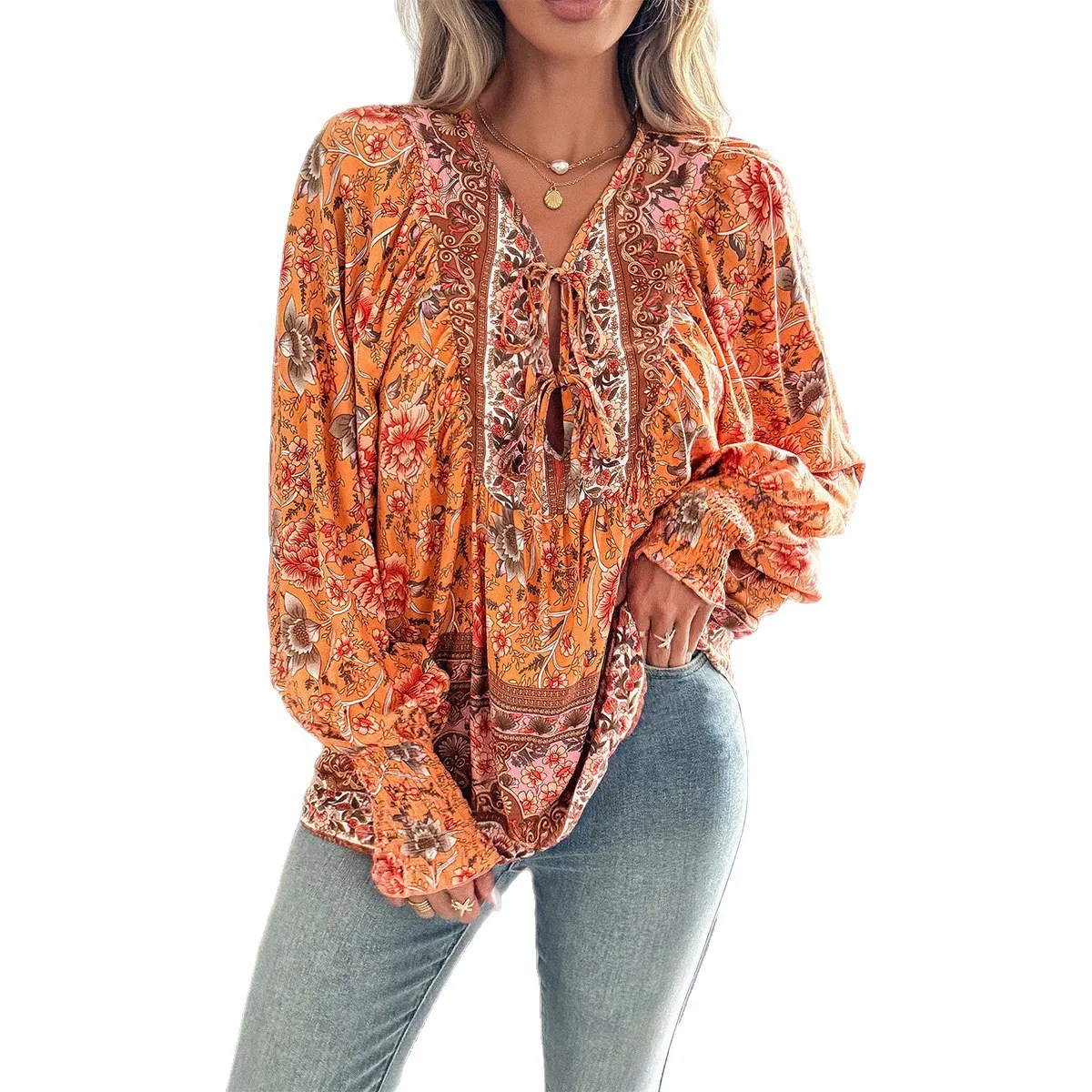 2025 Sleeve Women's T-Shirt Clothes Woman Clothing  Top Women Basic All-Match Tops Leisure Print Long-Sleeved T-Shirt Top Shirt